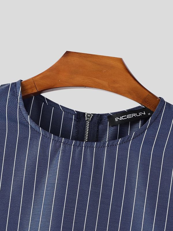 Men's Back Zipper Striped Cropped Shirt SKUL41259