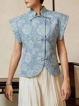 Men's New Chinese Style Floral Jacquard Mandarin Collar Shirt SKUL59790