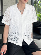 Mens Lace See Through Short Sleeve Shirt SKUK15299