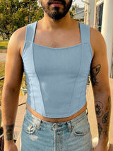 Men's Back Tie Design Knit Textured Cropped Tank SKUL57688