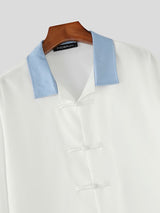 Men's New Chinese Style Color-Block Accents Boxy Shirt SKUL62070