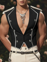 Men's Shiny Ribbon Double Breasted Casual Waistcoat SKUL23662