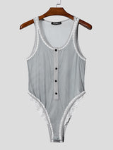 Mens Lace Patchwork Sheer Striped Bodysuit SKUL11594