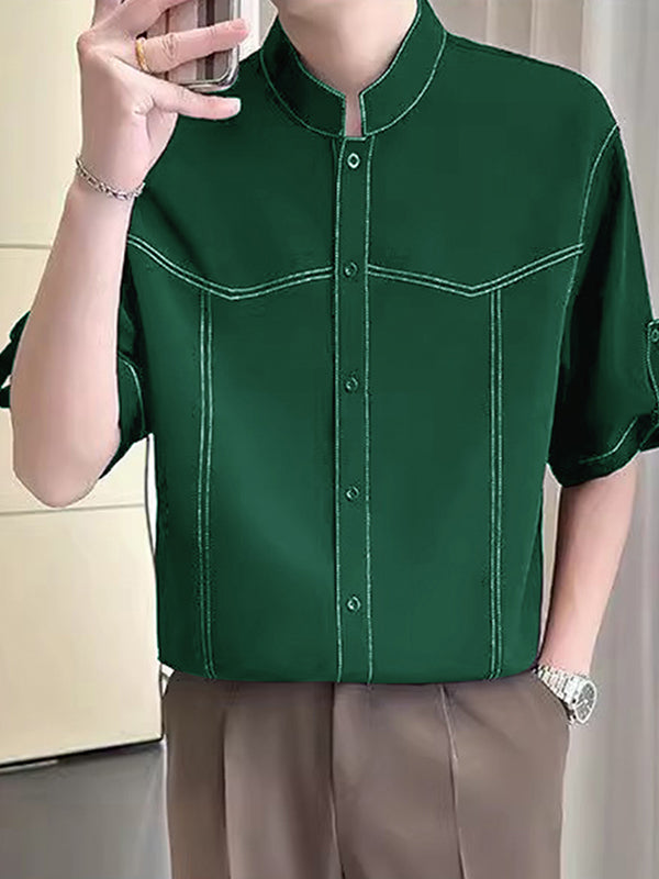 Mens Contrast Stripe Casual Short-Sleeve Shirt SKUL11550