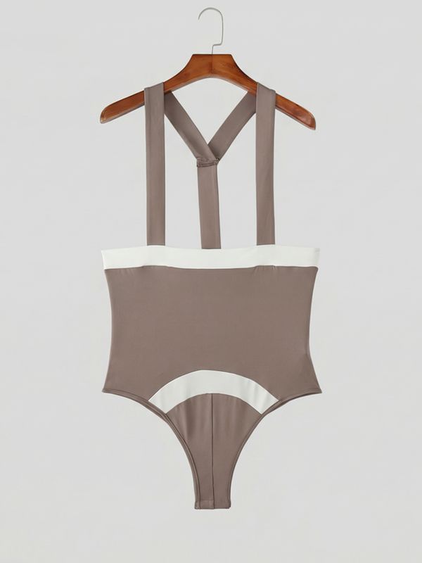 Men's Avant-Garde High-Waisted Contrast Suspender Bodysuit SKUL63814