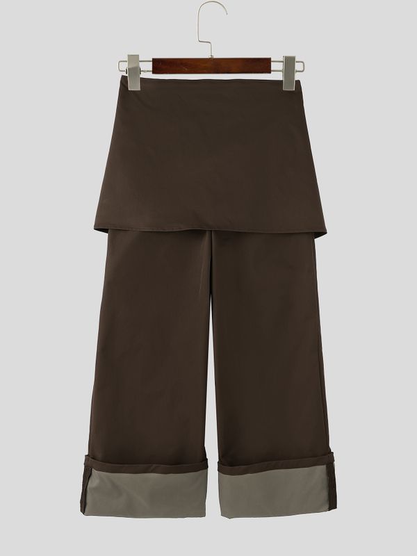 Men's Retro Party Ribbon Wrap Front Turn-Up Wide Cuff Loose Pant SKUL80624