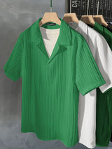 Mens Solid Color Textured Short Sleeve Shirt SKUL21433