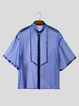 Men's Modern Neo-Chinese Fusion Trim Mesh Drop-Shoulder Short Sleeve Shirt SKUL71323