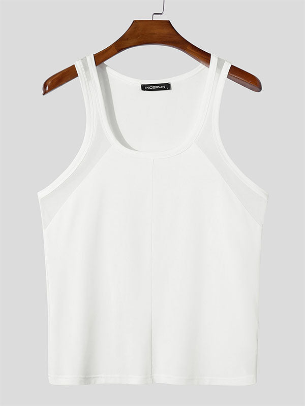 Mens Solid Color Mesh Panel Tank SKUK94746