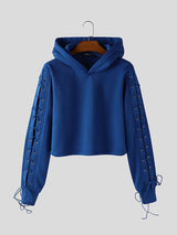Men's Sleeve Drawstring Cropped Long Sleeve Hoodie SKUL42682