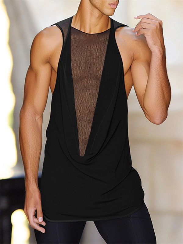 Mens Sheer Mesh Patchwork V-Neck Tank SKUL15600