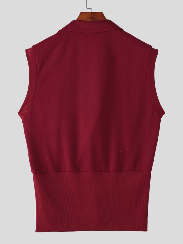 Men's Solid Color Knit Lapel Tank SKUL54073