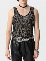 Mens Lace See Through U-Neck Sleeveless Vest SKUK56348