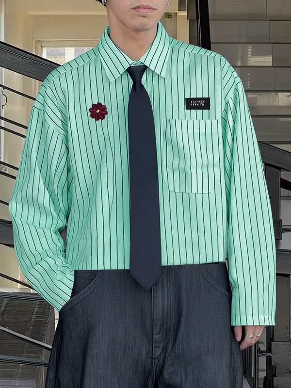 Men's Floral Patchwork Striped Long Sleeve Shirt SKUL45040