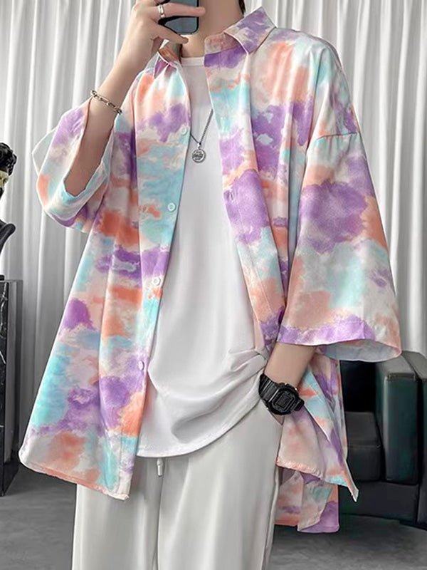 Mens Tie-Dye Gradient Short Sleeve Shirt SKUK65706