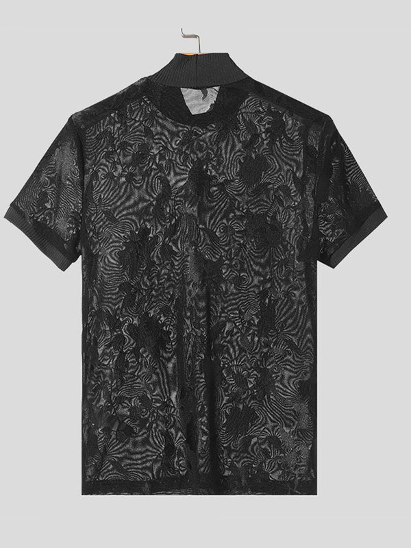 Mens Floral See Through Short Sleeve T-Shirt SKUK60646