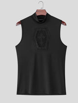 Men's Sexy Party Gothic Cross Lace Mesh Cutout Muscle Slim Sleeveless Mock Neck Tank SKUL78985