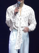 Mens Polka Dot Print Bow Long Sleeve Shirt SKUL01344