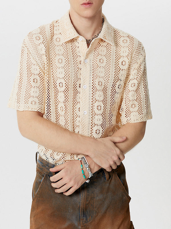 Mens Lace Cut-Out Short Sleeve Shirt SKUK65695