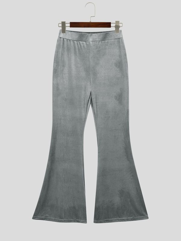 Men's Retro Disco Lustrous Velvet Butt Lifting Bell Bottom Floor Length Flared Pant SKUL83499