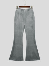 Men's Retro Disco Lustrous Velvet Butt Lifting Bell Bottom Floor Length Flared Pant SKUL83499