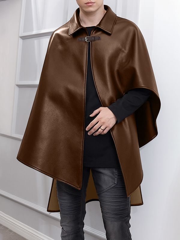 Men's Faux Leather Casual Cloak SKUL30450