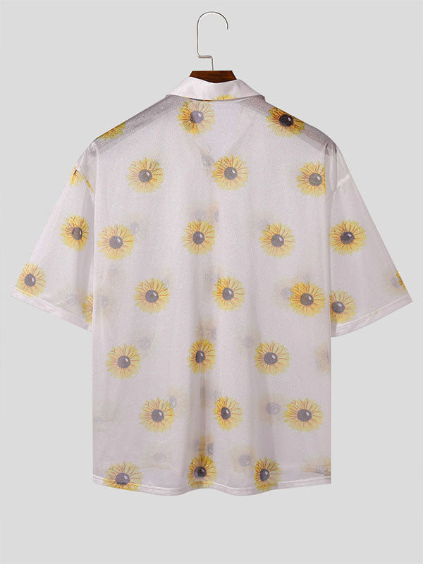 Mens Sunflower Print See Through Casual Shirt SKUK58876