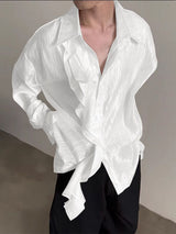 Men's Pleated Textured Ruffle Long Sleeve Shirt SKUL37174