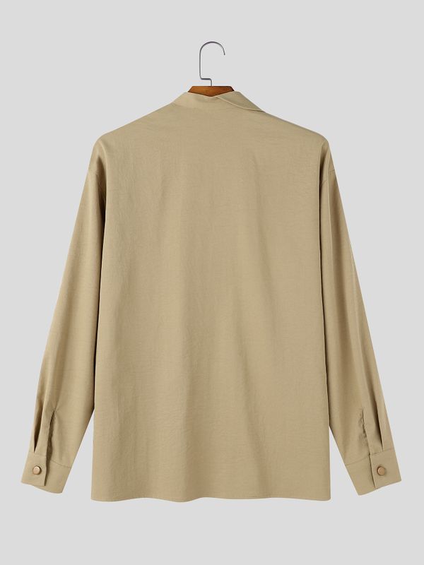 Men's Early Autumn Urban Casual Deconstructed Cutout Pullover Long Sleeve Cutout Collar Shirt SKUL80472