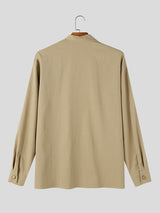 Men's Early Autumn Urban Casual Deconstructed Cutout Pullover Long Sleeve Cutout Collar Shirt SKUL80472