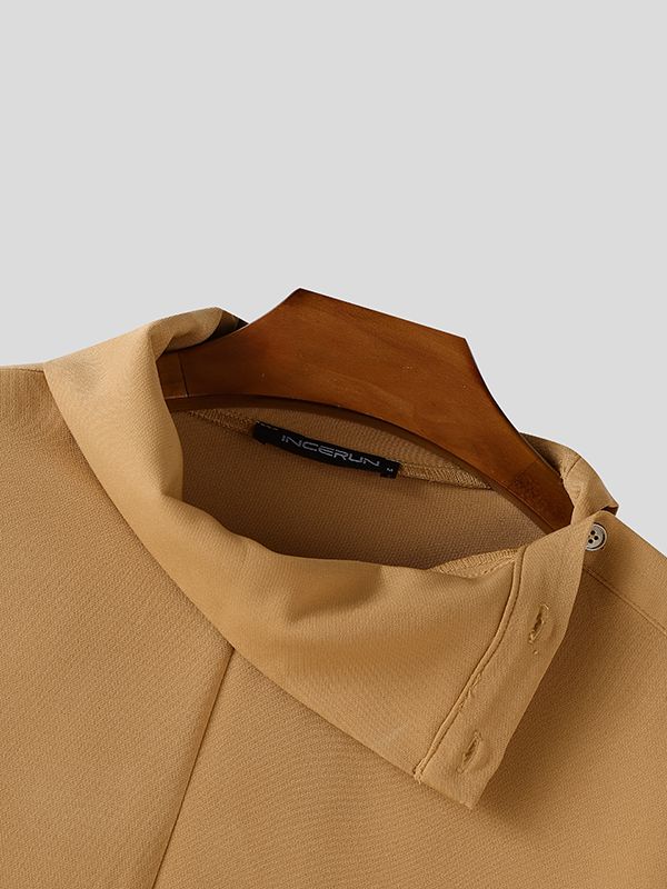 Men's Deconstructed Asymmetrical Collar Long Sleeve Shirt SKUL36676