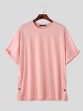 Mens Solid Split-Buttoned Half Sleeve T-Shirt SKUK55811