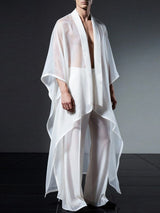 Men's Sheer Mesh Patchwork Satin Loose Fit Cardigan SKUL47702