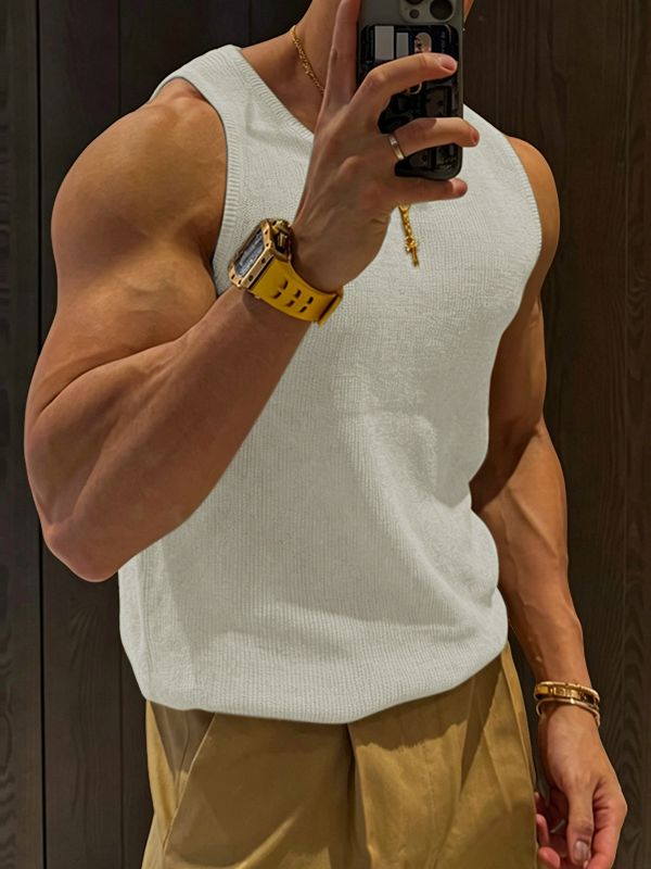 Men's Vintage Casual Slub Textured Knit Fitted Muscle Tank SKUL69705