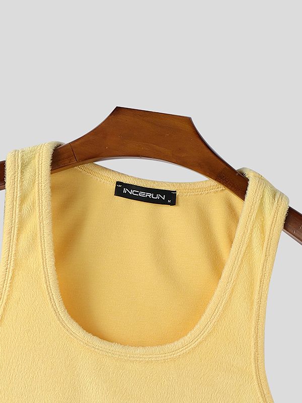 Men's Solid Color Plush Casual Tank SKUL42466