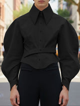 Men's Solid Color Cinched Waist Gigot Sleeve Shirt SKUL47870