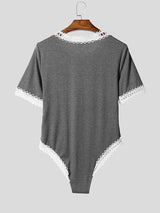 Men's Lace Trim Short Sleeve Bodysuit SKUL22202