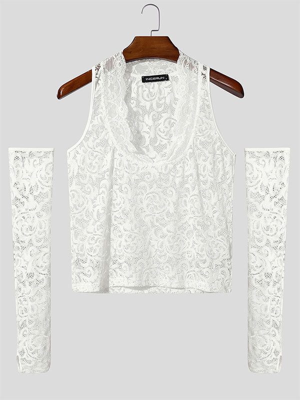 Men's Sheer Lace Cropped Tank SKUL22315