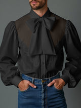 Mens Bow Detail Lace Patchwork Long-Sleeve Shirt SKUK85586