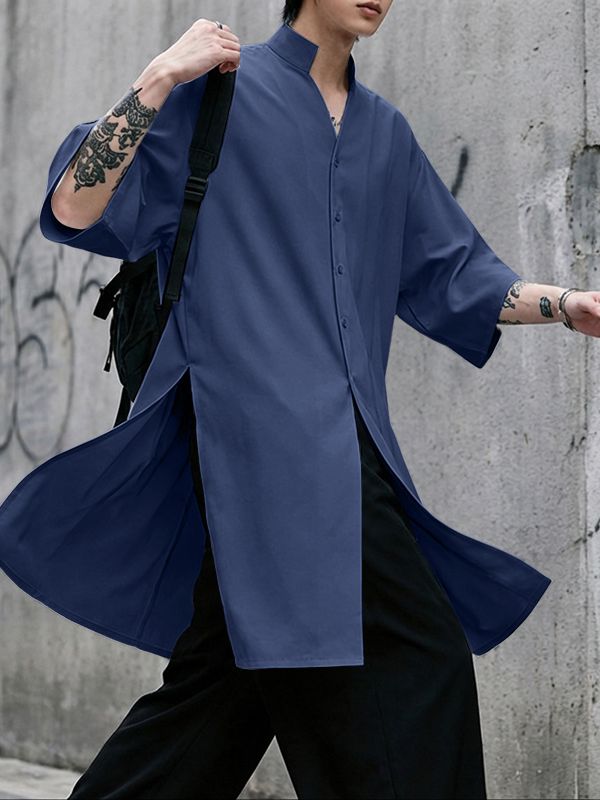 Men's Solid Color Slit Design Half Sleeve Shirt SKUL51072