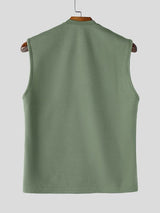 Men's Avant-Garde Deconstructed Mock Neck Waffle Texture Fitted Tank SKUL72766