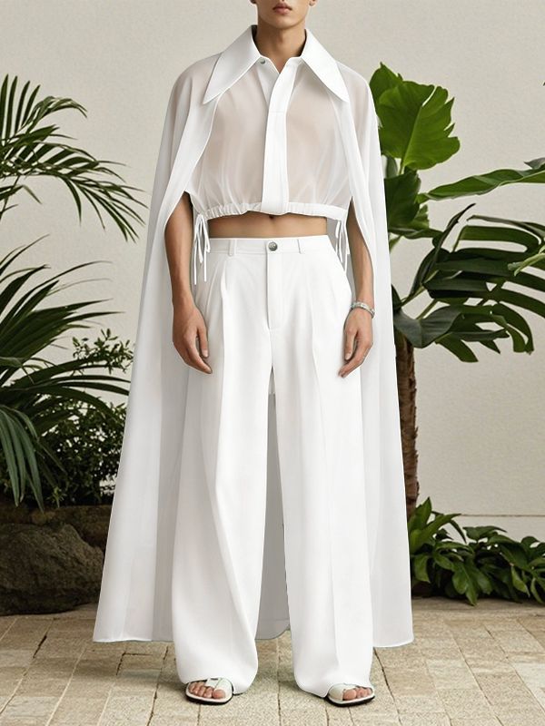 Men's Chiffon Sheer Cape Patchwork Two Pieces Outfit SKUL36591
