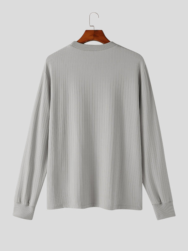 Mens Solid Rib-Knit Long Sleeve T-Shirt SKUK35610