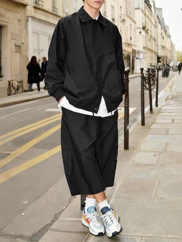 Men's Solid Color Minimal Casual Two Pieces Outfit SKUL45260