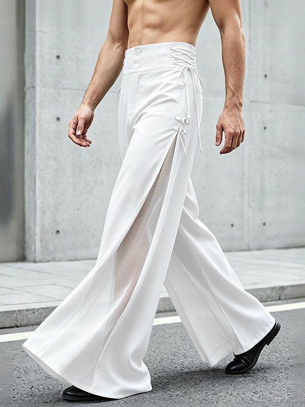 Men's Sheer Mesh Patchwork Casual Long Pant SKUL57876