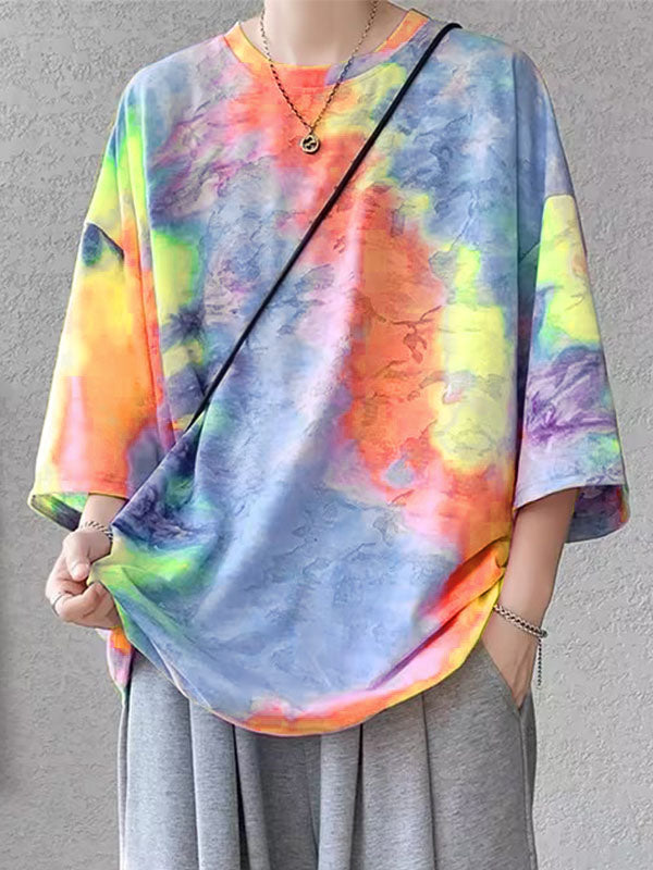 Mens Tie Dye Crew Neck Short Sleeve T-Shirt SKUK55114