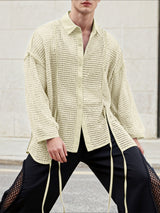 Men's Ribbon Patchwork Hollow Mesh Long Sleeve Shirt SKUL46178