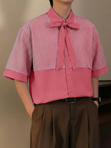 Men's Striped Patchwork Contrast Color Short Sleeve Shirt SKUL53039
