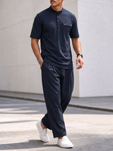 Men's Urban Smart Casual Henley Collar Two Pieces Outfit SKUL74894