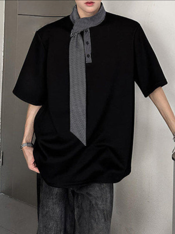 Men's Striped Ribbon Short Sleeve T-Shirt SKUL37563